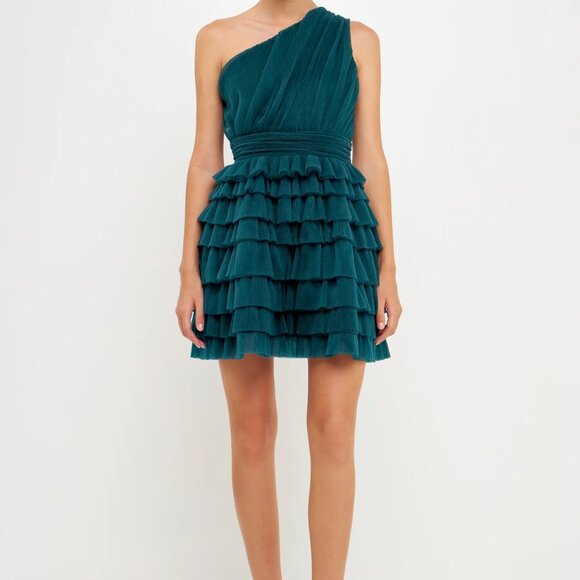 NWT Endless Rose One Shoulder Tiered Minidress in Amazon Color Size Medium - Picture 1 of 14